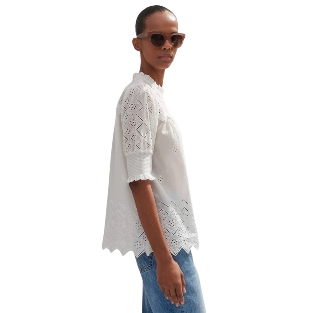 Industry Cotton High Neck Eyelet Blouse Top - Picture 3 of 9